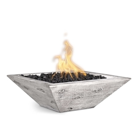 The Outdoor Plus 24 Square Maya Fire Bowl, Wood Grain GFRC Concrete, Ivory, Match Lit with Flame Sense, Liquid Propane OPT-24SWGFOFSML-IVY-LP